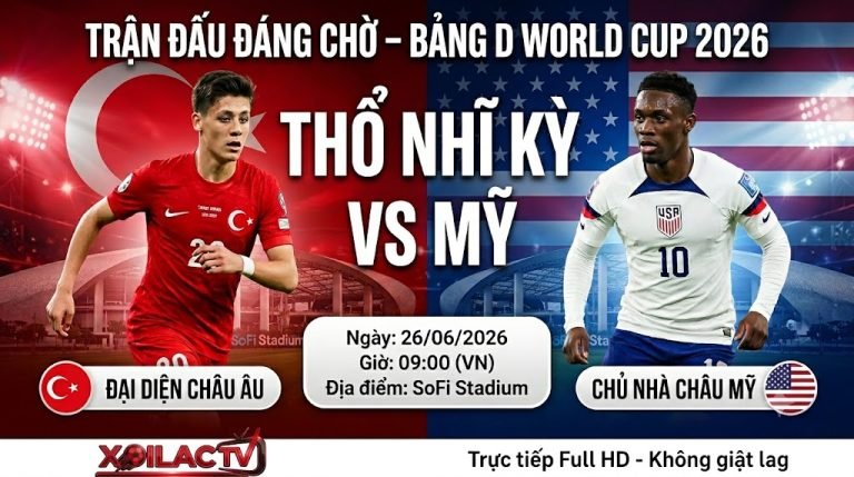 Nhận định Thổ Nhĩ Kỳ vs Mỹ lúc 09h00 ngày 26/06 bảng D World Cup 2026. Xem trực tiếp bóng đá Full HD tốc độ cao tại Xoilac TV.