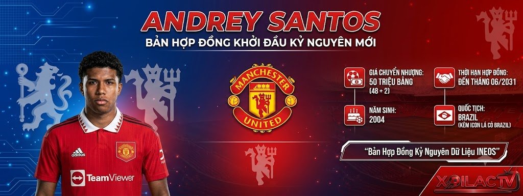 Thông số chi tiết bản hợp đồng MU chiêu mộ thành công tiền vệ Andrey Santos với giá 50 triệu bảng từ Chelsea.