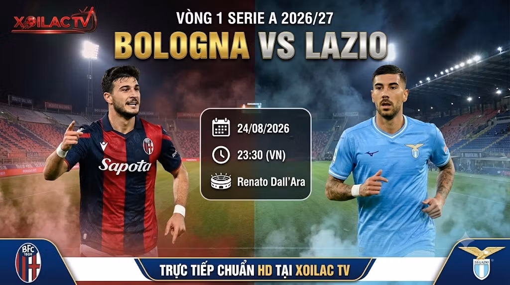 Nhận định trận đấu Bologna vs Lazio vòng 1 Serie A 2026/27 trực tiếp tại Xoilac TV