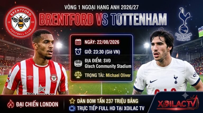 Ảnh bìa nhận định bóng đá, soi kèo trận đấu giữa Brentford vs Tottenham lúc 23h30 ngày 22/08 vòng 1 Ngoại Hạng Anh trên nền tảng Xoilac TV.