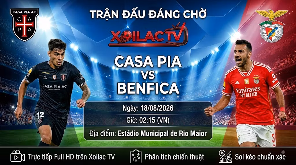 Nhận định soi kèo trận đấu Casa Pia vs Benfica lúc 02h15 ngày 18/08/2026 tại giải VĐQG Bồ Đào Nha.