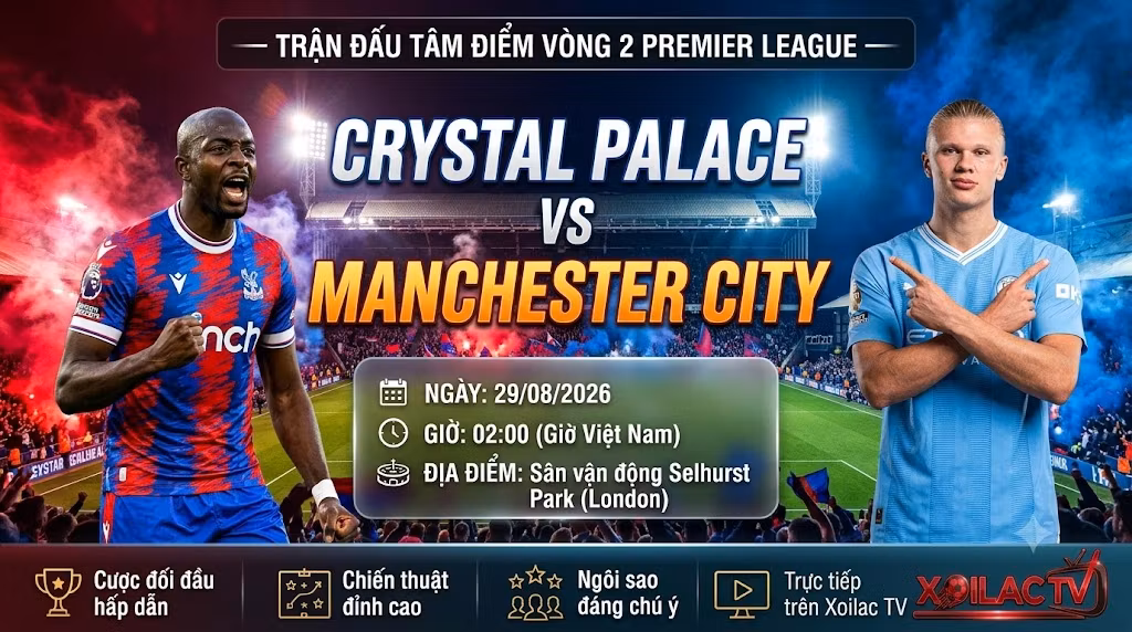 Nhận định bóng đá Crystal Palace vs Man City (02h00, 29/08) chi tiết trên nền tảng Xoilac TV.