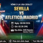 Ảnh bìa nhận định, soi kèo trận đấu Sevilla vs Atletico Madrid lúc 02h30 ngày 30/08 vòng 3 La Liga 2026/27.